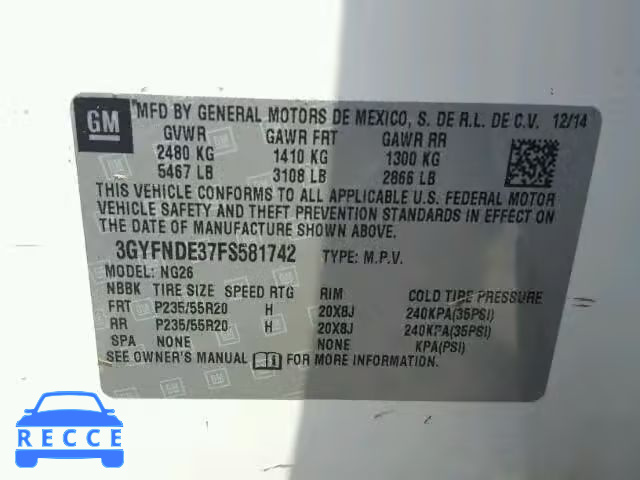 2015 CADILLAC SRX PREMIU 3GYFNDE37FS581742 image 9