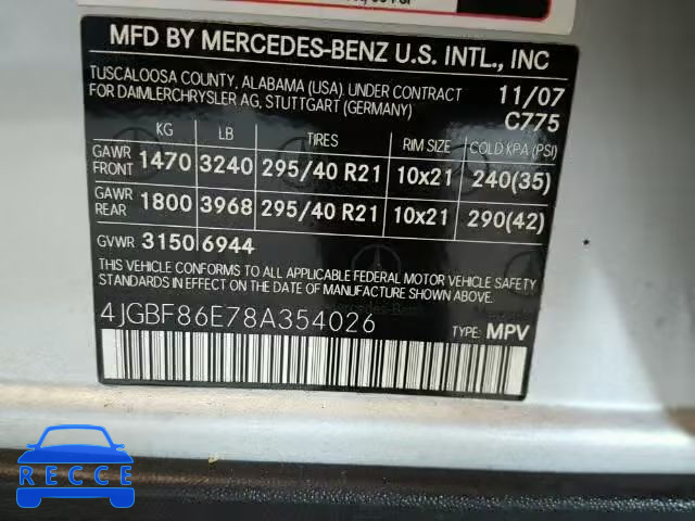 2008 MERCEDES-BENZ GL 550 4MA 4JGBF86E78A354026 зображення 9