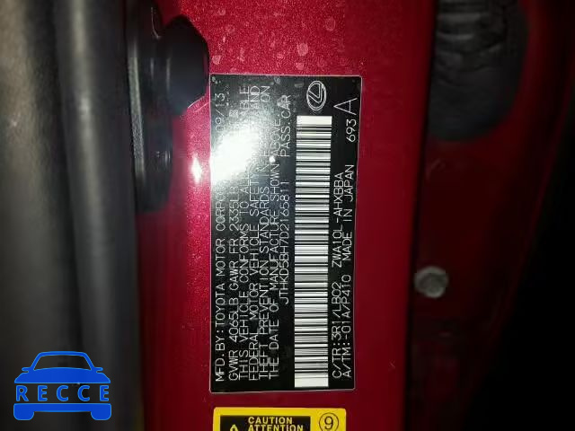 2013 LEXUS CT 200 JTHKD5BH7D2165811 image 9