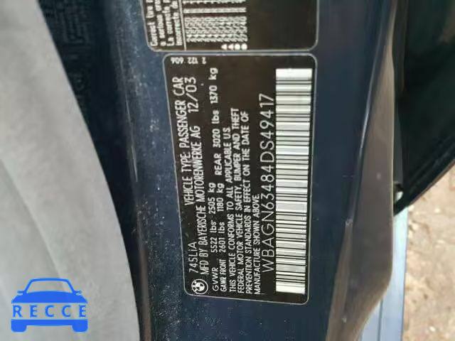 2004 BMW 745 LI WBAGN63484DS49417 image 9