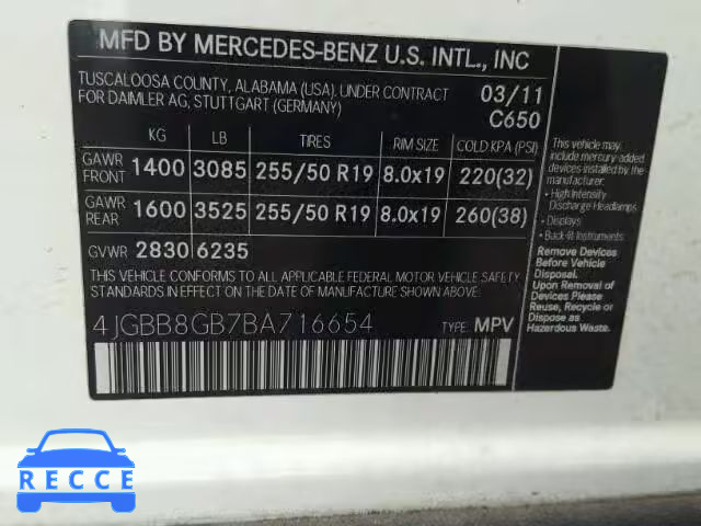2011 MERCEDES-BENZ ML 350 4MA 4JGBB8GB7BA716654 image 9