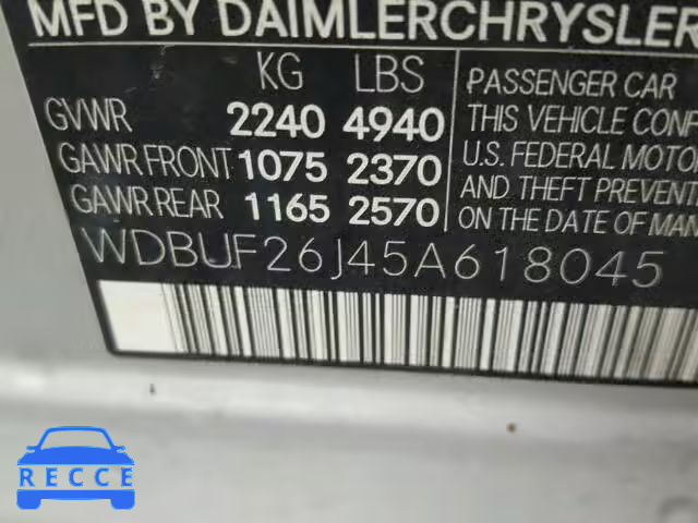 2005 MERCEDES-BENZ E 320 CDI WDBUF26J45A618045 зображення 9