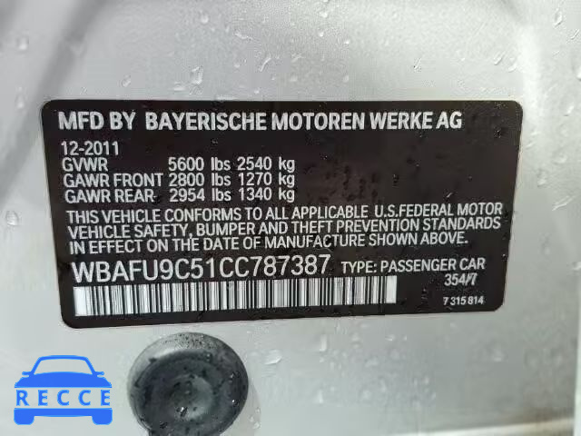 2012 BMW 550 XI WBAFU9C51CC787387 зображення 9