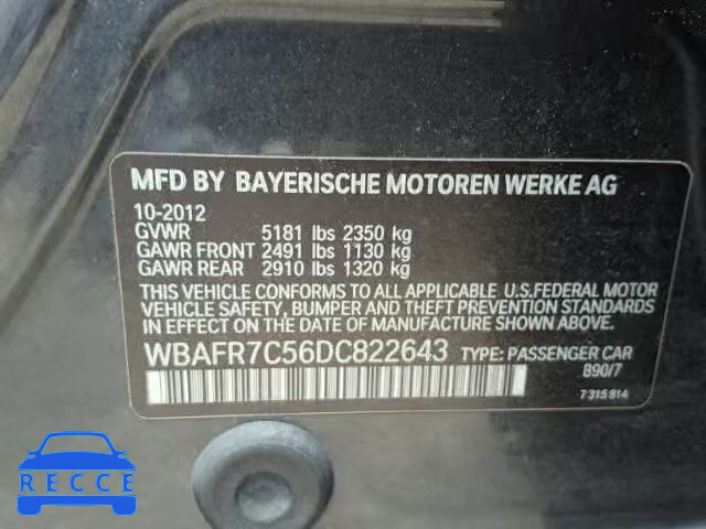 2013 BMW 535 I WBAFR7C56DC822643 зображення 9