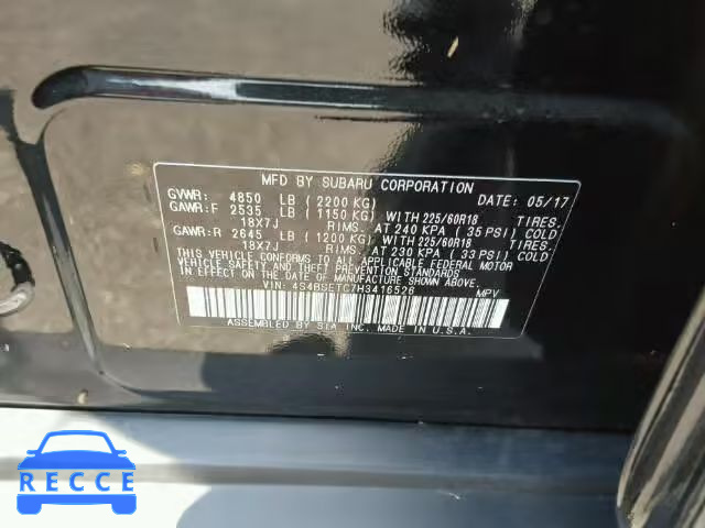2017 SUBARU OUTBACK TO 4S4BSETC7H3416526 image 9