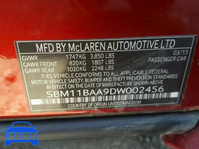 2013 MCLAREN AUTOMATICOTIVE MP4-12C SP SBM11BAA9DW002456 Bild 9