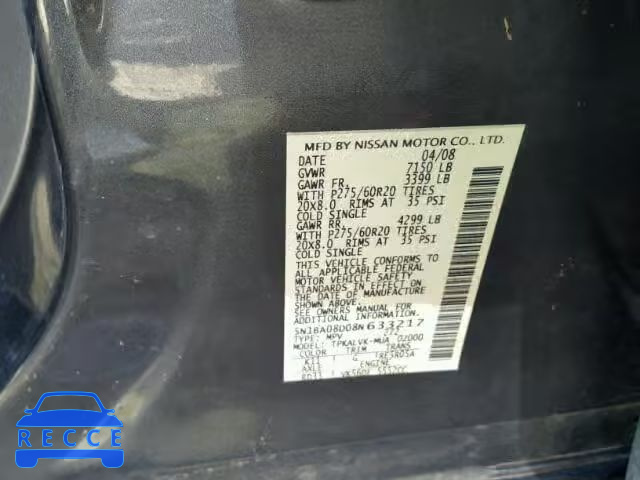2008 NISSAN ARMADA SE 5N1BA08D08N633217 зображення 9