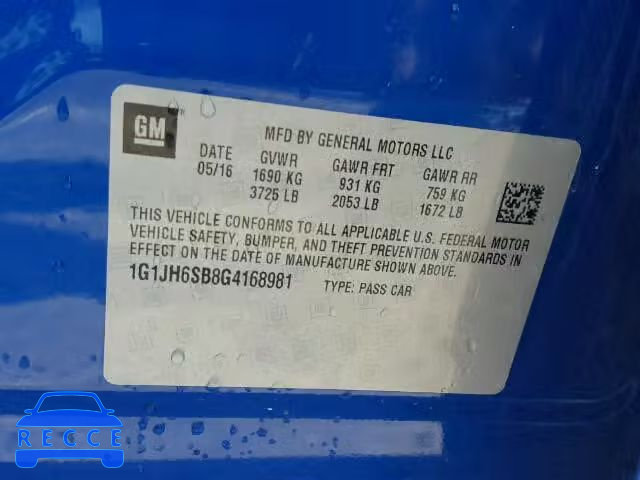 2016 CHEVROLET SONIC RS 1G1JH6SB8G4168981 image 9