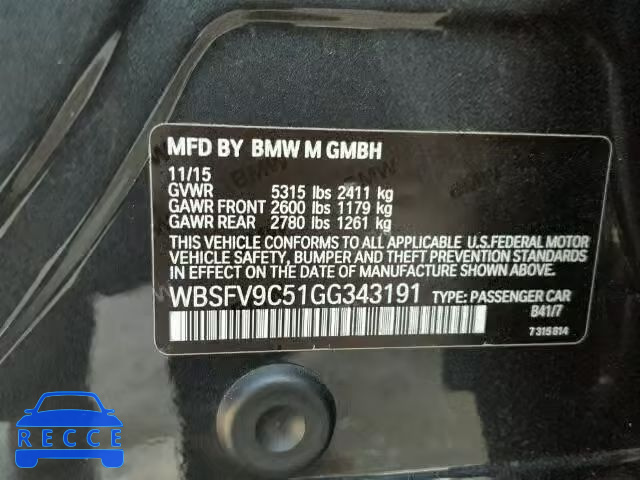 2016 BMW M5 WBSFV9C51GG343191 зображення 9