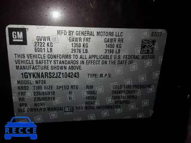 2018 CADILLAC XT5 1GYKNARS2JZ104243 image 9