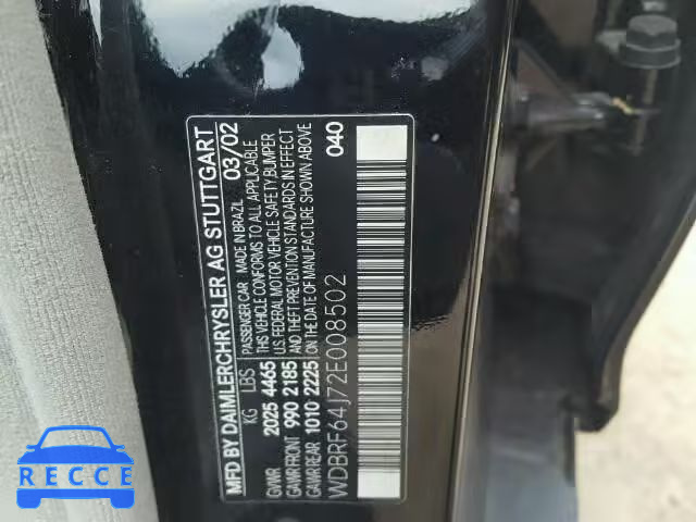 2002 MERCEDES-BENZ C 320 WDBRF64J72E008502 image 9