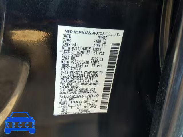 2008 NISSAN ARMADA SE 5N1AA08D28N618049 image 9