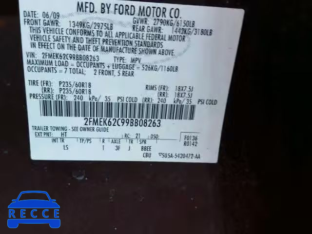 2009 FORD FLEX SEL 2FMEK62C99BB08263 image 9