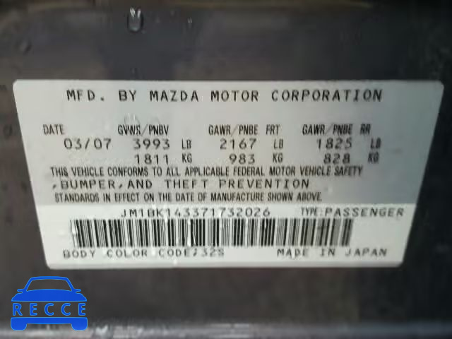 2007 MAZDA 3 HATCHBAC JM1BK143371732026 image 9