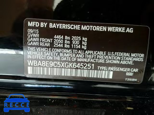 2016 BMW 328 I SULE WBA8E9C5XGK645251 Bild 9