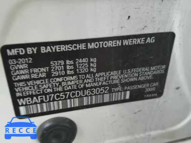 2012 BMW 535 XI WBAFU7C57CDU63052 зображення 9