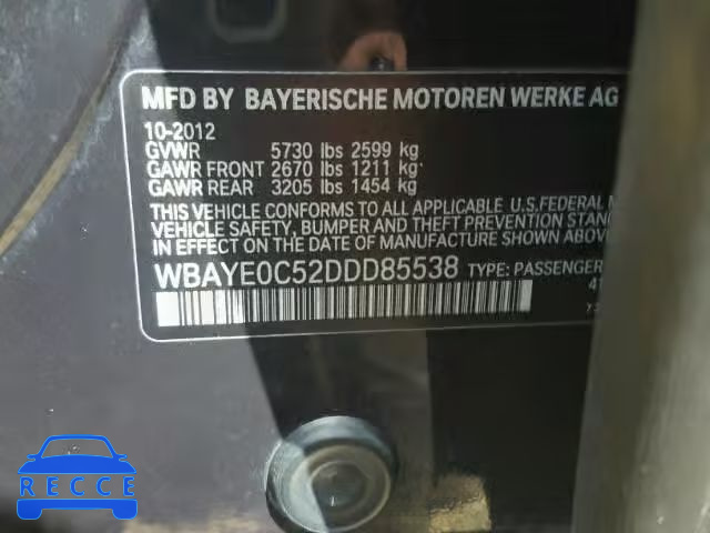 2013 BMW 740 LI WBAYE0C52DDD85538 зображення 9