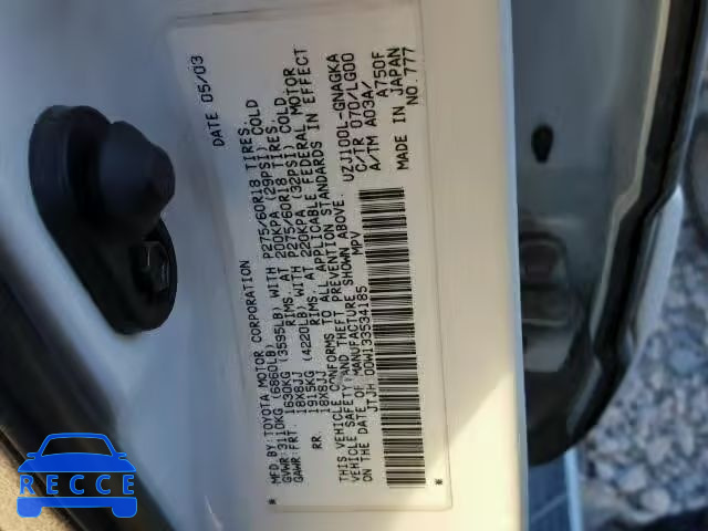 2003 LEXUS LX 470 JTJHT00W133534185 image 9