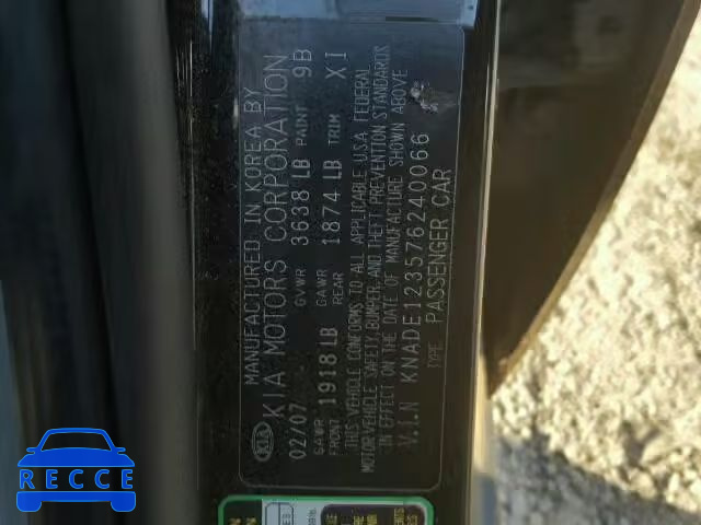 2007 KIA RIO BASE KNADE123576240066 image 9