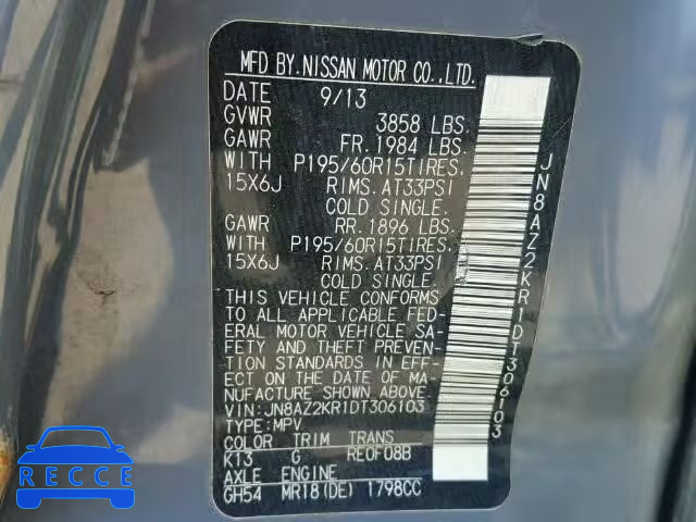 2013 NISSAN CUBE S JN8AZ2KR1DT306103 зображення 9
