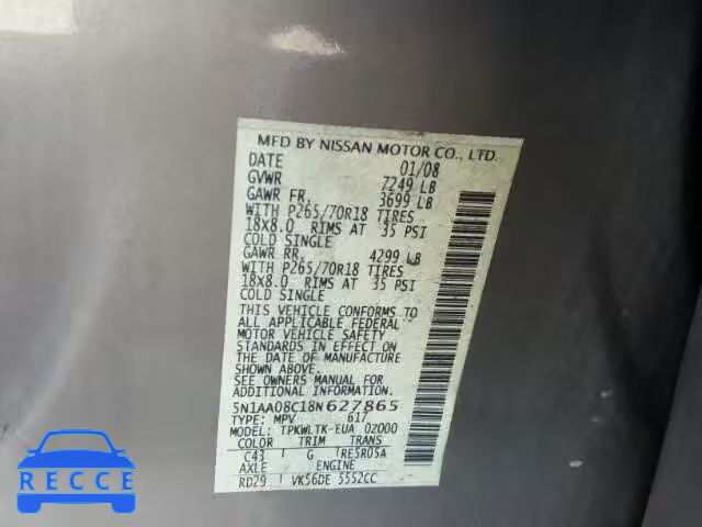 2008 NISSAN ARMADA SE 5N1AA08C18N627865 image 9