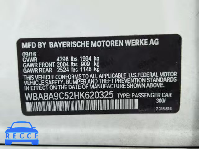 2017 BMW 320 I WBA8A9C52HK620325 зображення 9