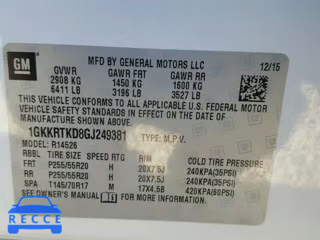 2016 GMC ACADIA DEN 1GKKRTKD8GJ249381 image 9