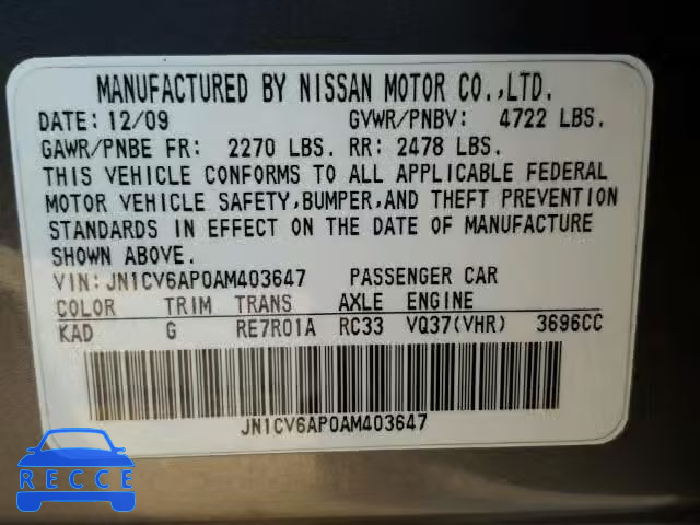 2010 INFINITI G37 BASE JN1CV6AP0AM403647 image 9