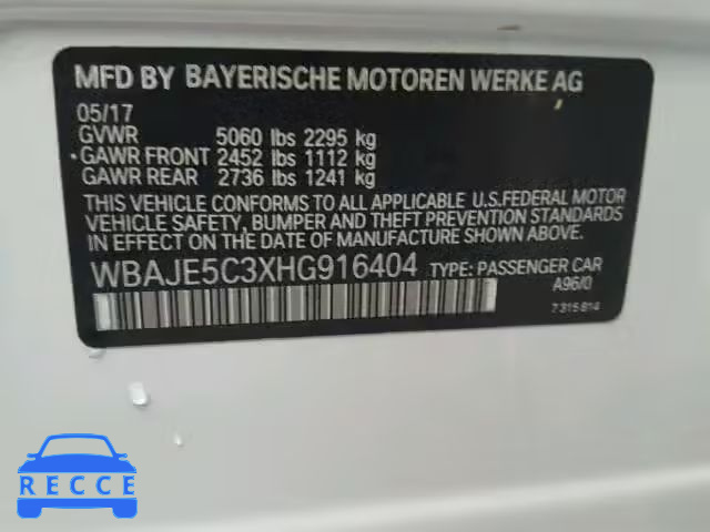 2017 BMW 540 I WBAJE5C3XHG916404 зображення 9