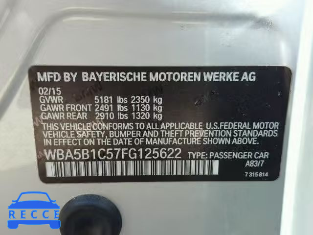 2015 BMW 535 I WBA5B1C57FG125622 зображення 9