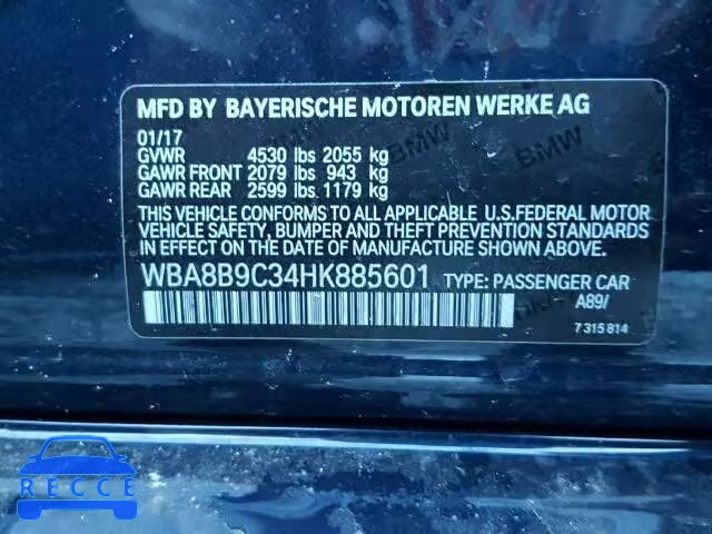 2017 BMW 330 WBA8B9C34HK885601 зображення 9