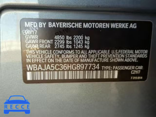 2017 BMW 530 I WBAJA5C36HG897734 image 9