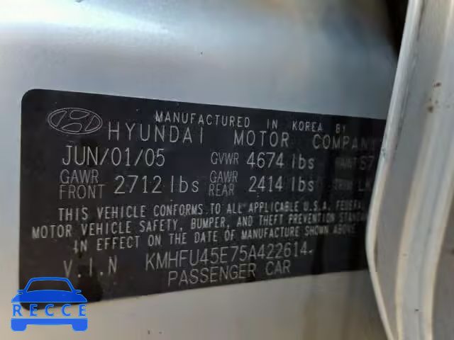 2005 HYUNDAI XG 350 KMHFU45E75A422614 image 9