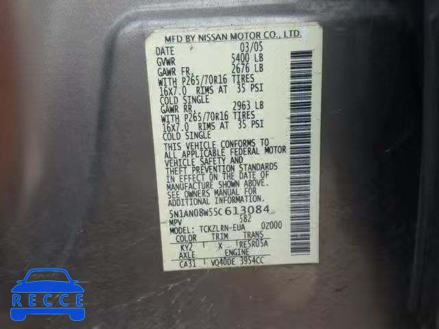 2005 NISSAN XTERRA OFF 5N1AN08W55C613084 Bild 9