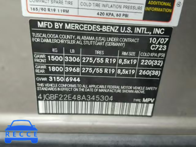 2008 MERCEDES-BENZ GL 320 CDI 4JGBF22E48A345304 зображення 9