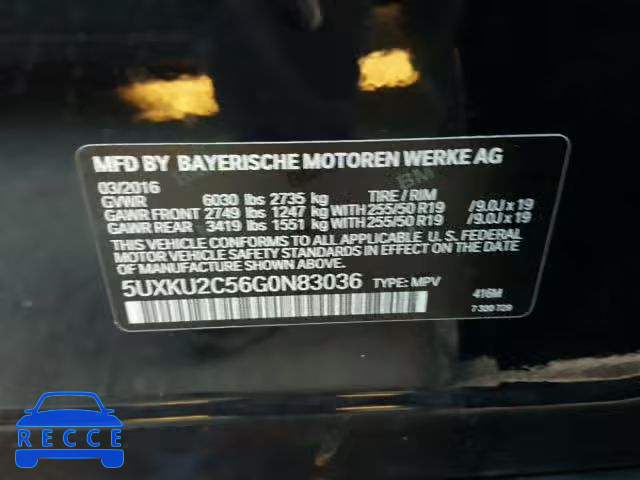 2016 BMW X6 XDRIVE3 5UXKU2C56G0N83036 image 9