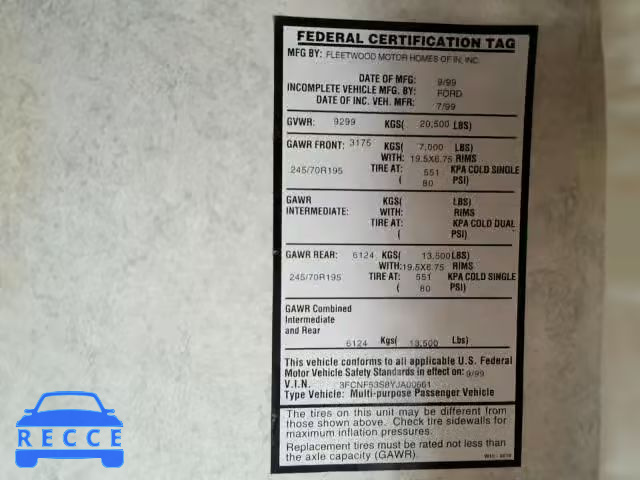 2000 FORD F550 3FCNF53S8YJA00661 image 9