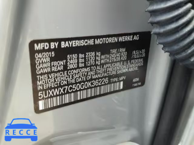 2016 BMW X3 XDRIVE3 5UXWX7C50G0K36226 зображення 9