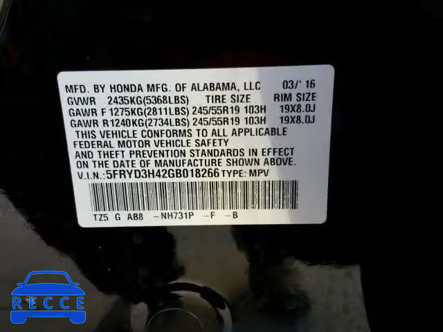 2016 ACURA MDX TECHNO 5FRYD3H42GB018266 image 9