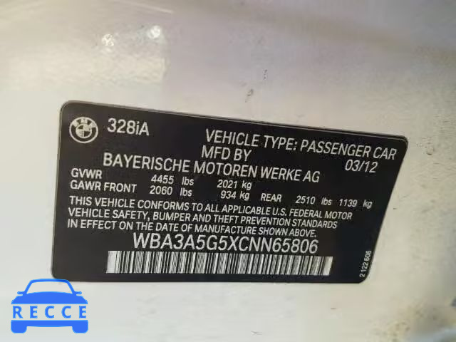 2012 BMW 328 I WBA3A5G5XCNN65806 image 9