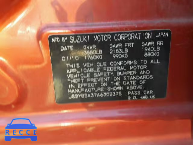 2010 SUZUKI SX4 BASE JS2YB5A37A6302375 зображення 9