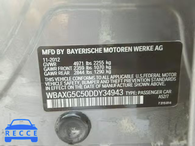 2013 BMW 528 I WBAXG5C50DDY34943 зображення 9