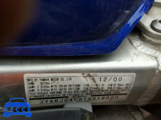 2001 YAMAHA YZFR6 L JYARJ04E91A018000 image 9