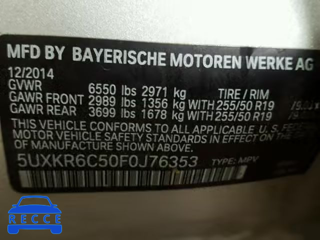 2015 BMW X5 XDRIVE5 5UXKR6C50F0J76353 image 9