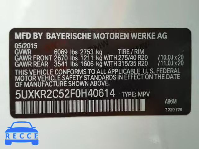2015 BMW X5 SDRIVE3 5UXKR2C52F0H40614 image 9