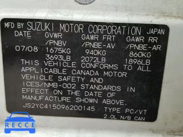 2009 SUZUKI SX4 BASE JS2YC415096200145 image 9