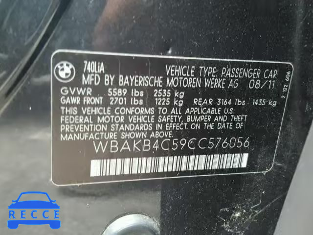 2012 BMW 740 LI WBAKB4C59CC576056 зображення 9
