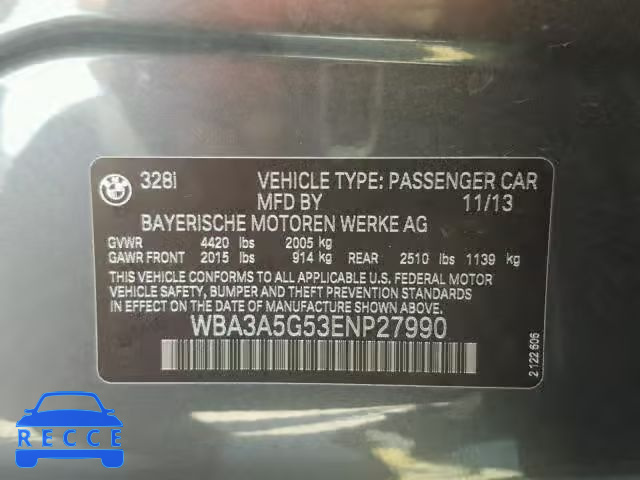 2014 BMW 328 I WBA3A5G53ENP27990 image 9