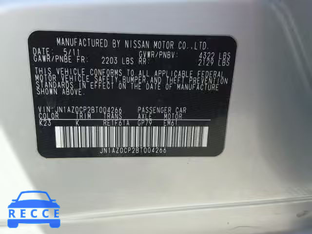 2011 NISSAN LEAF SV JN1AZ0CP2BT004266 зображення 9