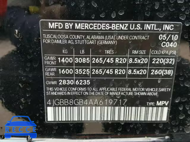 2010 MERCEDES-BENZ ML 350 4MA 4JGBB8GB4AA619717 image 9